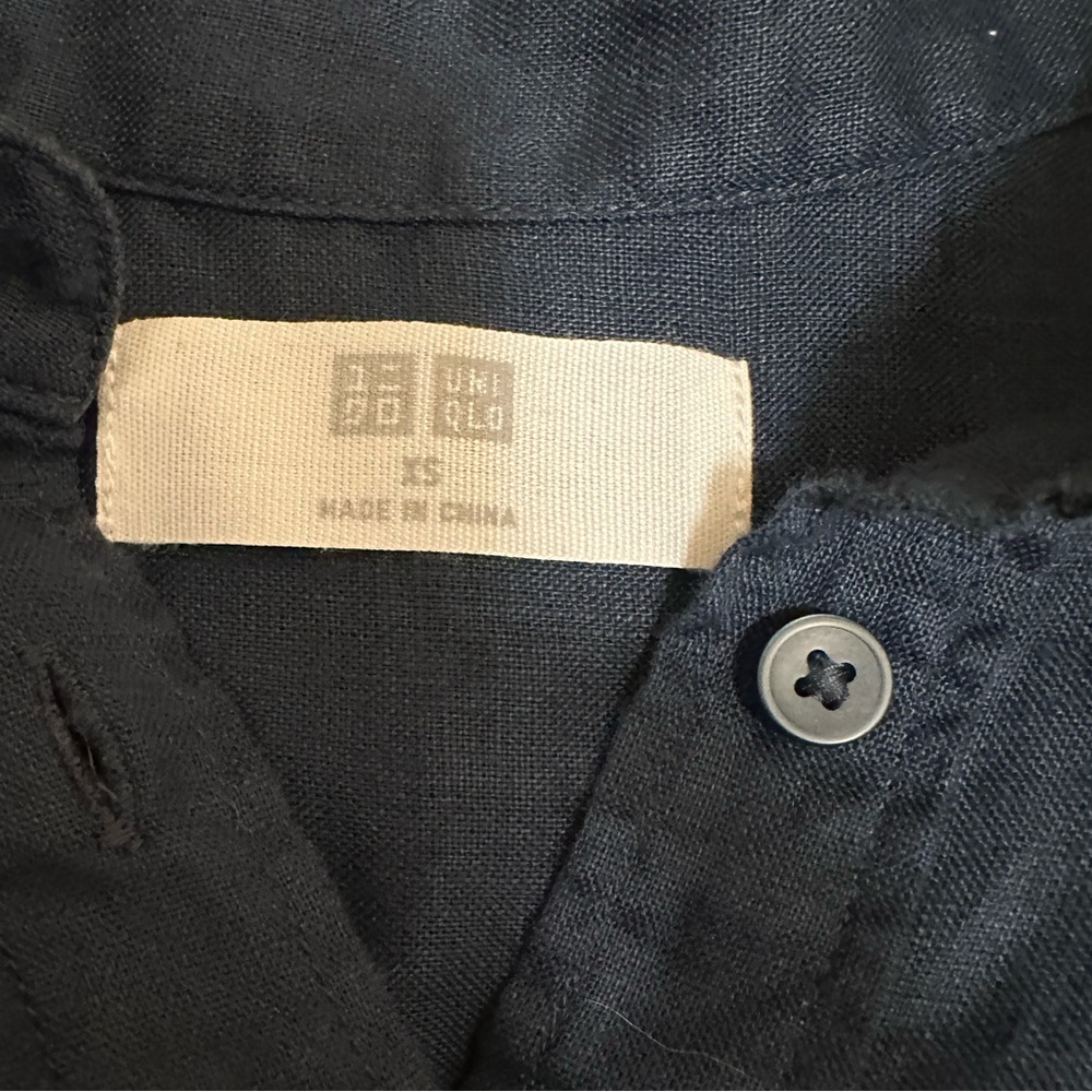 Uniqlo Pullover Shirt Women Navy 100% Linen Collar Button Up Long Sleeve Size XS - Picture 5 of 6
